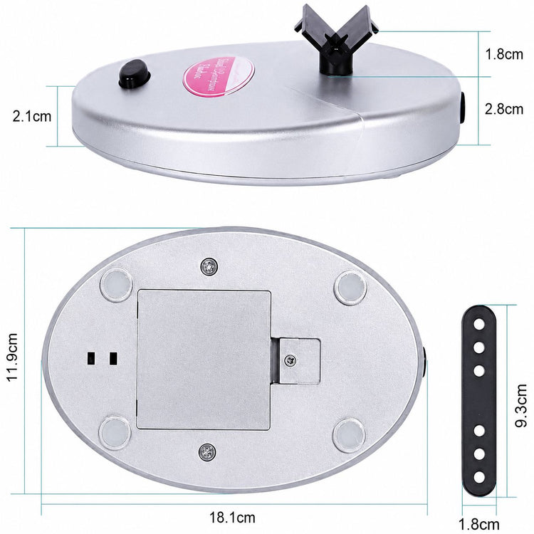 Nail Success Australia nail polish shaker and gel mixer with size measurements, adjustable bottle holder and compact oval base
