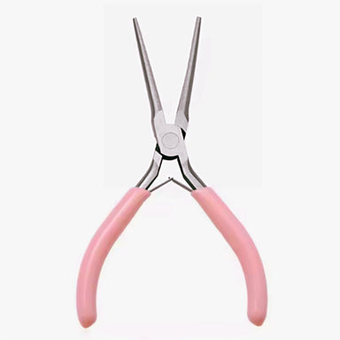 Pink-handled nail shaping tweezers for pinching the C-curve