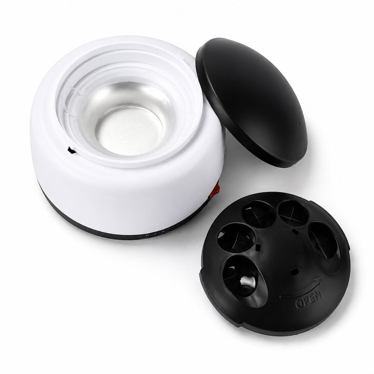Nail steamer remover with open acetone bowl, lift-off lid and removable multi-finger insert for soak-off nail removal