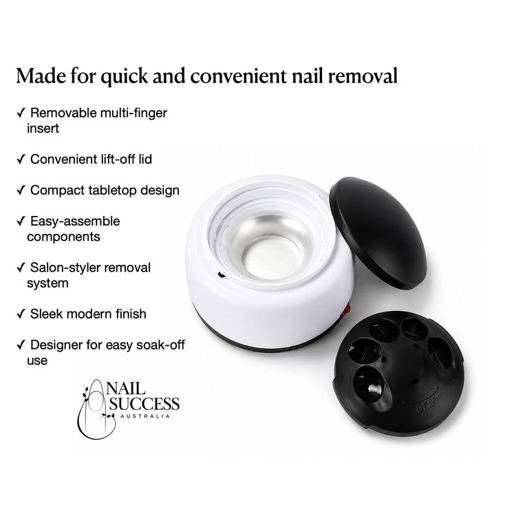 Nail Success Australia nail steamer remover with lift-off lid and removable multi-finger insert for soak-off nail removal