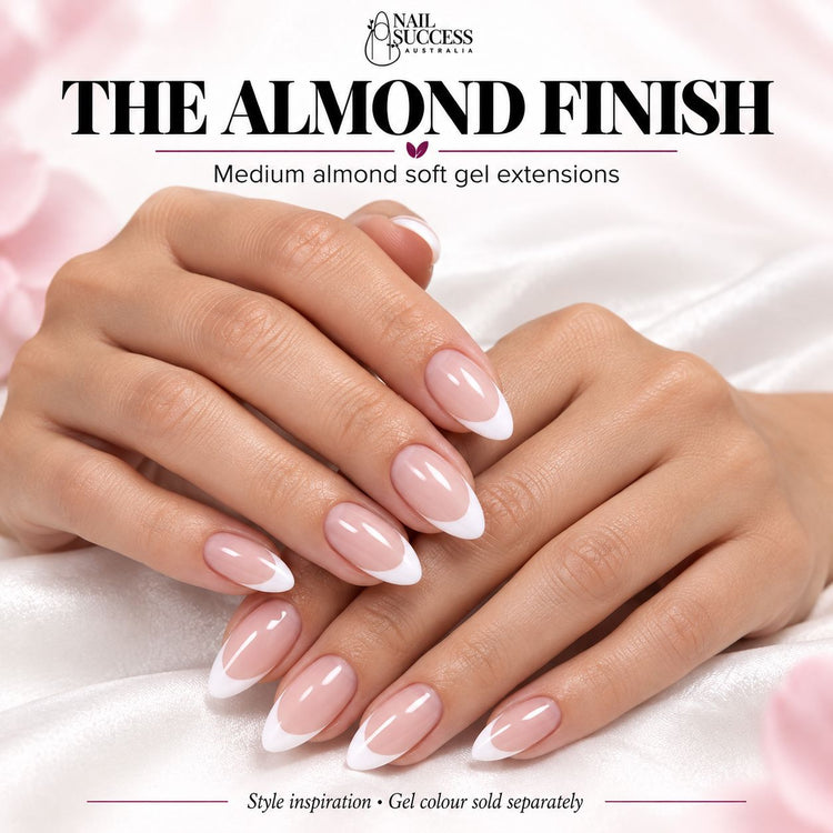 Medium almond French manicure style inspiration; gel colour sold separately.