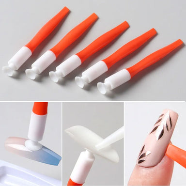 Orange nail suction cup sticks for holding false nail tips during gel polish application, nail art practice, manicure display and detailed nail design work