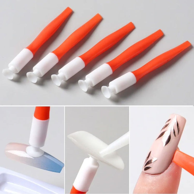 Orange nail suction cup sticks 5 piece pack for holding false nail tips during gel polish application, nail art practice and manicure display work