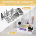Before and after nail drill storage comparison showing messy nail tools vs organised multi-compartment desk organiser