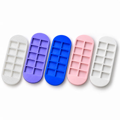 Nail tip organiser trays with 10 compartments in purple, blue, pink and white