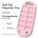 Nail Success Australia nail tip organiser tray in milky pink, 10 compartments with engraved left and right markers