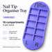 Nail Success Australia nail tip organiser tray in purple silk, 10 compartments with engraved left and right markers
