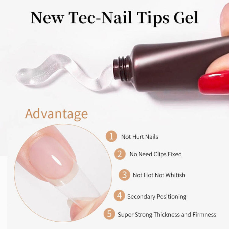 Advantages of Nail Tips Gel, gentle on nails, no clips, no heat spike, repositionable and a strong hold