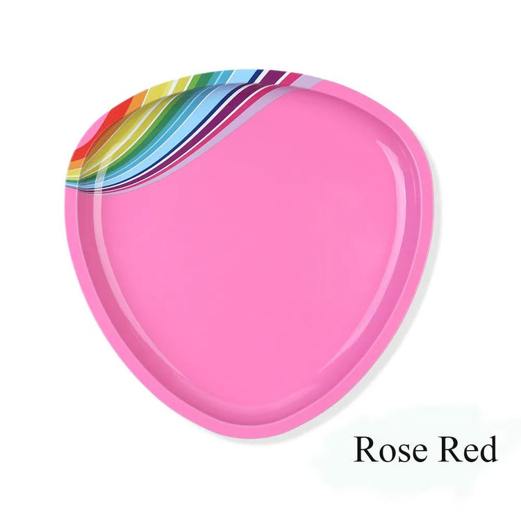 Rose red heart-shaped nail tools tray with rainbow corner accent