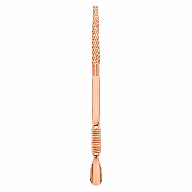 Rose gold straight multifunction nail detailing tool for manicure and cuticle care