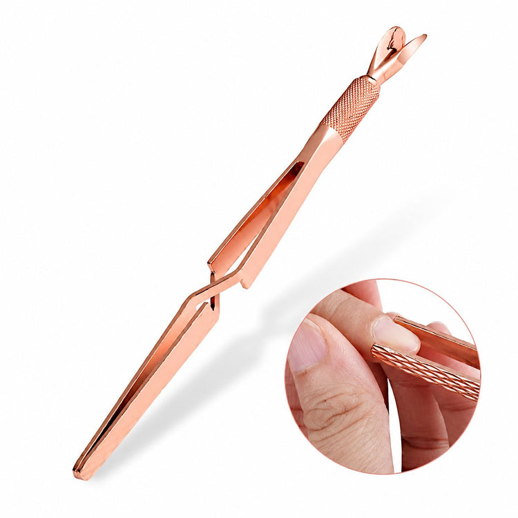 Nail Success Australia rose gold multi-function nail tweezer tool with precision grip close-up
