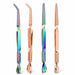 Nail Success Australia multi-function nail tweezers in rainbow and rose gold metal finishes