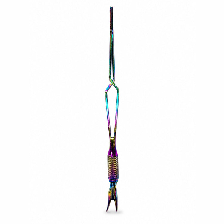 Rainbow multi-function nail tweezer tool with textured grip and dual-ended design for precise acrylic, gel and professional nail art detailing