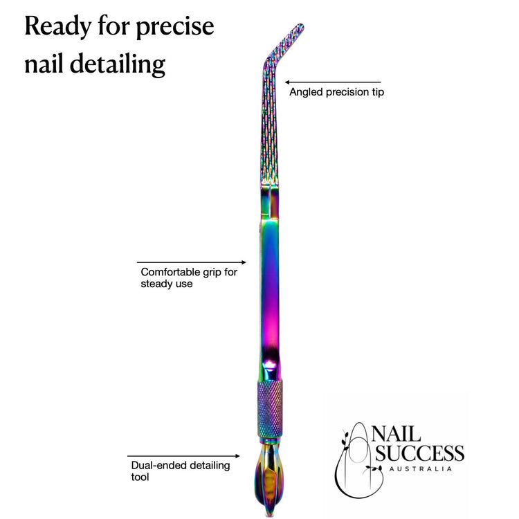Rainbow angled multi-function nail tweezer tool with precision tip, comfortable grip and dual-ended design for professional nail art detailing