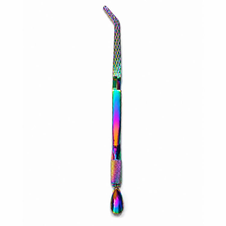 Rainbow angled multi-function nail tweezer tool with textured grip and dual-ended design for precise acrylic, gel and professional nail art detailing