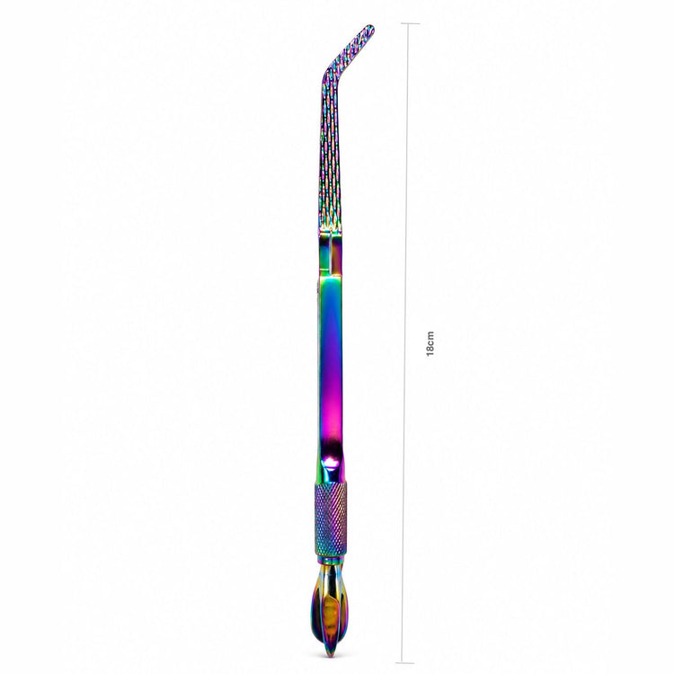 Rainbow curved multi-function nail tweezer tool with 18cm measurement, textured grip and dual-ended design for precise professional nail art detailing