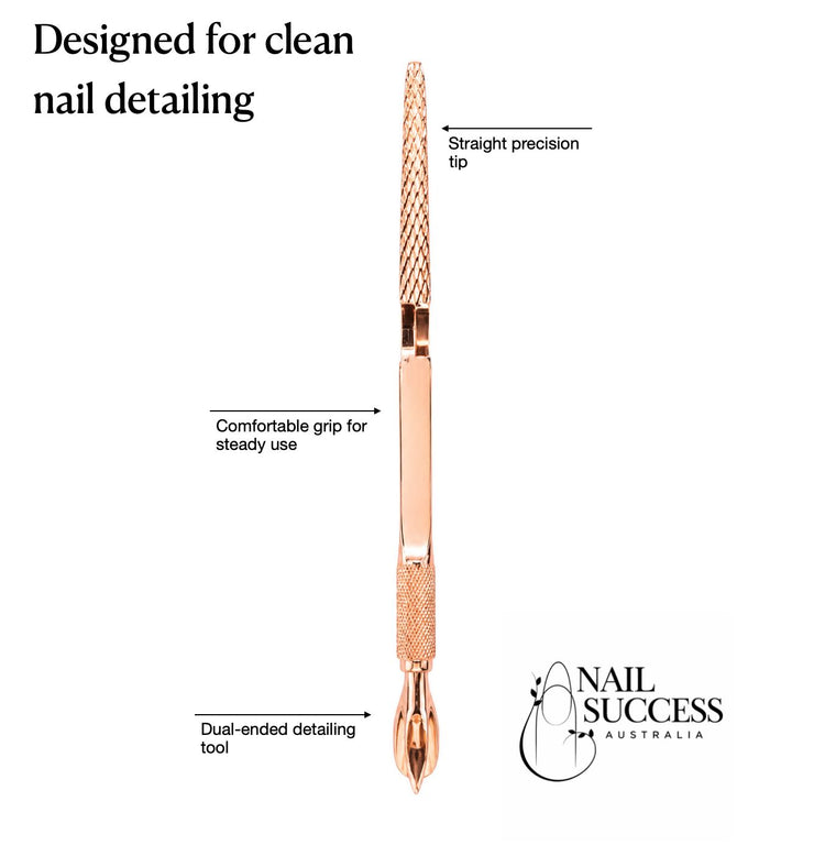 Rose gold dual-ended nail detailing tool with straight precision tip for manicure use