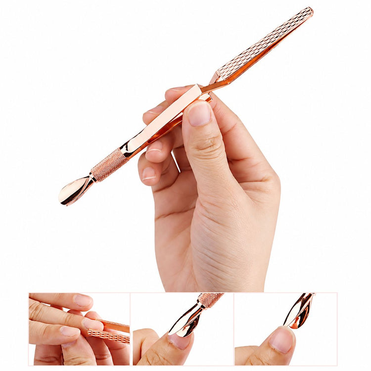 Nail Success Australia rose gold multi-function nail tweezer tool shown in use for nail tip placement