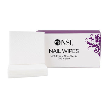 NSI Nail Wipes 200 Count—lint-free, non-sterile white squares with retail box for gel/acrylic nail prep