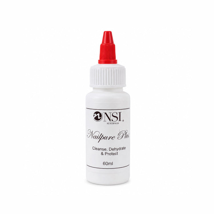 NSL Australia Nailpure Plus nail care solution in a 60ml white bottle with a red cap