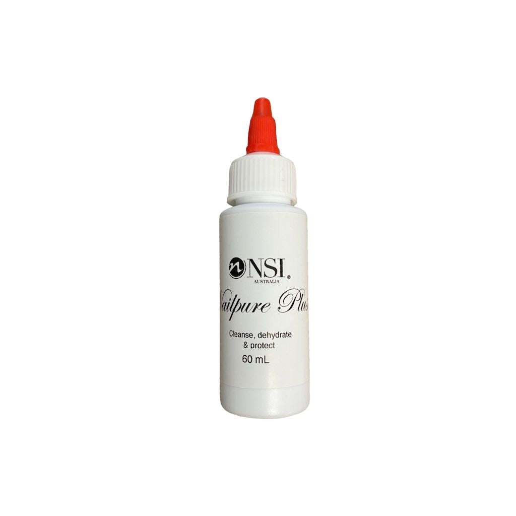 NSI Australia Nailpure Plus nail dehydrator, 60 mL — cleanses, dehydrates & protects natural nails before gel or acrylic application