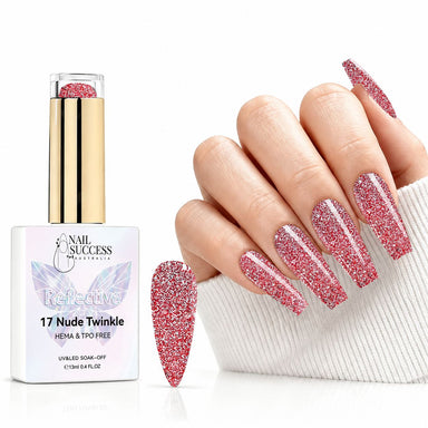 Nude Twinkle HEMA- and TPO-free reflective red glitter gel polish with matching manicure – Nail Success Australia