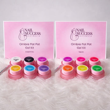 Nail Success Australia Ombre Pat Pat Gel Kit Essential and Neon sets with ombre gel colours displayed
