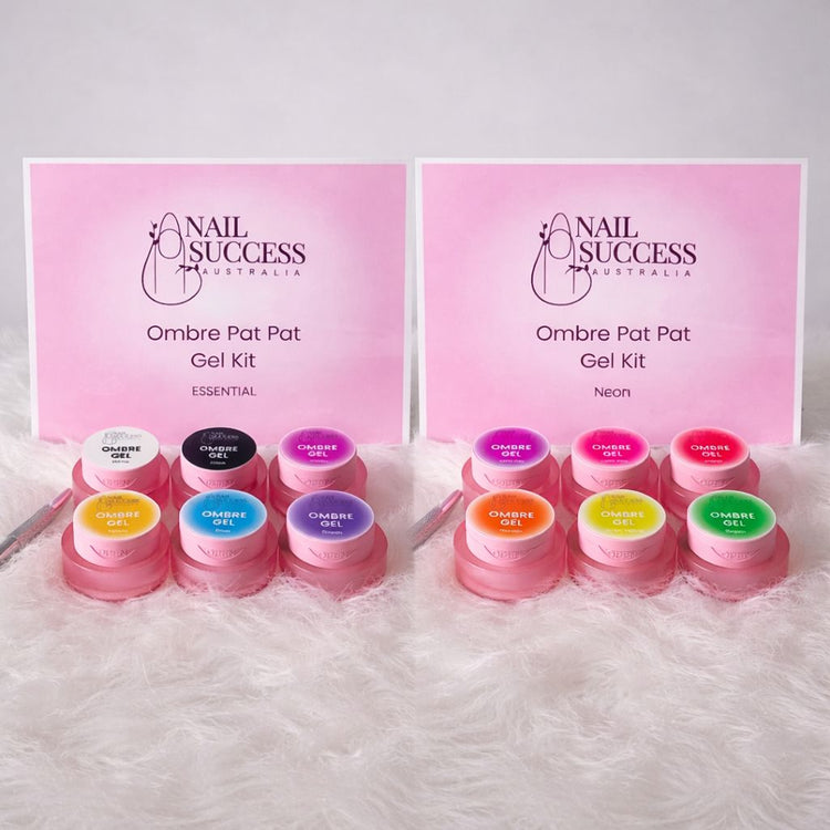 Nail Success Australia Ombre Pat Pat Gel Kit Essential and Neon sets with ombre gel colours displayed