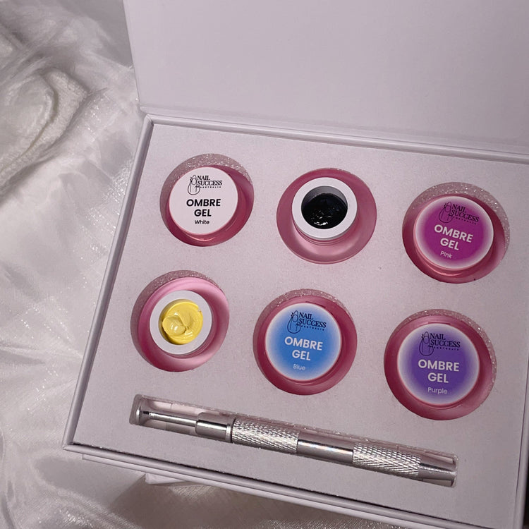 Nail Success Australia Ombre Gel nail art kit in gift box with White, Pink, Blue and Purple gels plus stamping tool