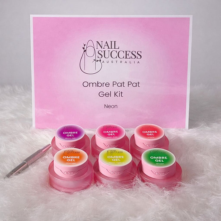 Nail Success Australia Ombre Pat Pat Gel Kit Neon with six neon ombre gels for nail art