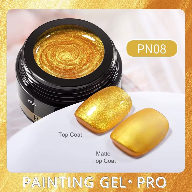 Born Pretty Painting Gel Pro PN08 Classic Gold – metallic gold nail art painting gel with glossy and matte swatch tips