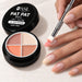 Pat Pat Gel 4 Colour - 04 Soft Peaches kit: mini palette, claw tool and cube sponge patting soft peach ombre onto almond nails