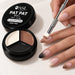 Pat Pat Gel 3 Colour - 08 Black, White & Brown kit: mini palette, claw tool and cube sponge patting black, white and brown ombre onto almond nails