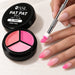 Pat Pat Gel 3 Colour - 02 Pinks mini palette with a claw tool and sponge patting pink ombre onto almond nails