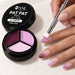 Pat Pat Gel 3 Colour - 05 Purples mini palette with a claw tool and sponge patting purple ombre onto almond nails