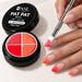 Pat Pat Gel 4 Colour - 07 Reds & Corals mini palette with a claw tool and sponge patting red and coral ombre onto almond nails