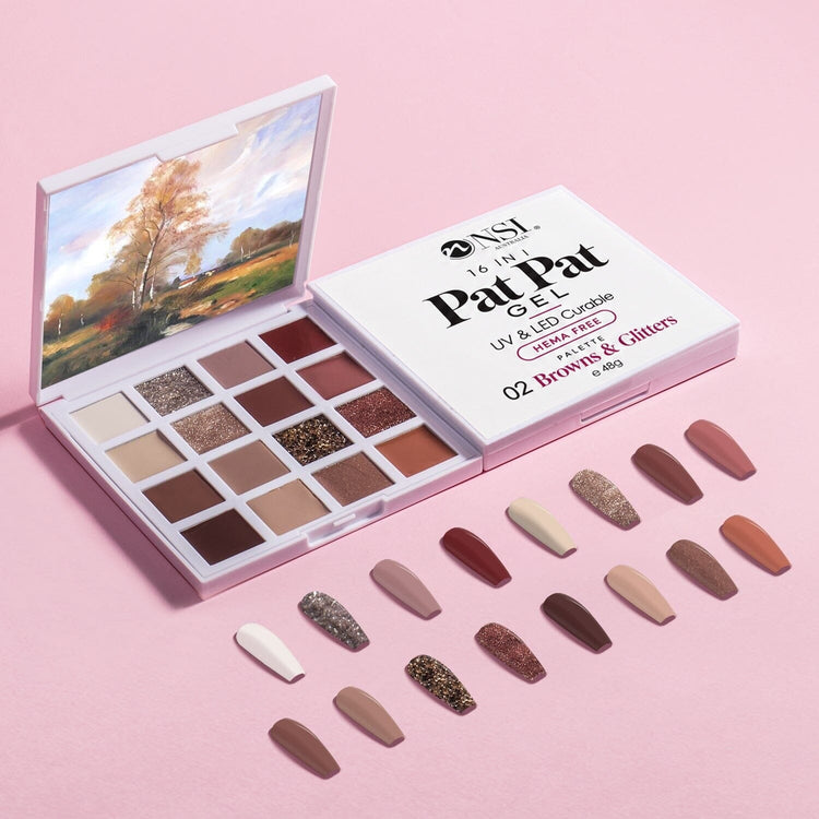 Pat Pat Gel Palette 16 colours, set 02 Browns & Glitters