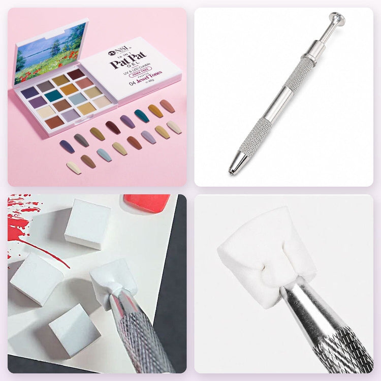 Pat Pat Gel Palette 16 colours, set 04 Jewel Tones, kit with Claw Grabber Tool and 50 white cube sponges