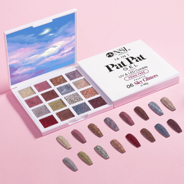 Pat Pat Gel Palette 16 colours, set 06 Sky Glitters