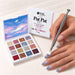 Pat Pat Gel Palette 16 colours 06 Sky Glitters kit: claw tool and cube sponge patting blue glitter ombre onto almond nails