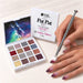 Pat Pat Gel Palette 16 colours 05 Galaxy Glitters kit: claw tool and cube sponge patting berry glitter ombre onto almond nails