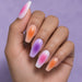 Coffin nails with aura fades: pink on white, orange on nude and purple on lilac