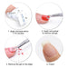 Gel polish remover steps — soak 7–10 min, scrape with triangular loop tool, clean edges, finished nail