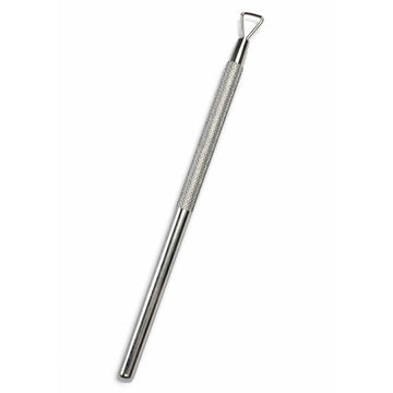 Stainless steel gel polish remover peeler scraper tool with textured grip and triangular loop tip