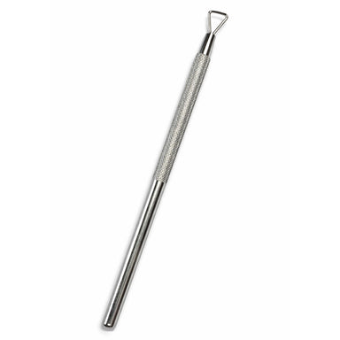 Stainless steel gel polish remover peeler scraper tool with textured grip and triangular loop tip