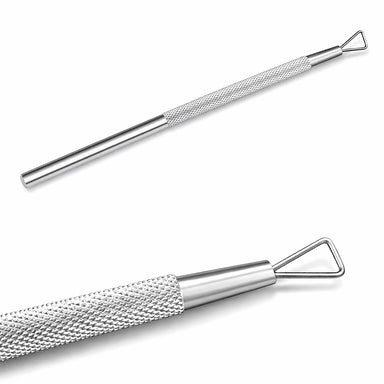 Stainless steel gel polish remover peeler scraper tool with textured grip and triangular loop tip