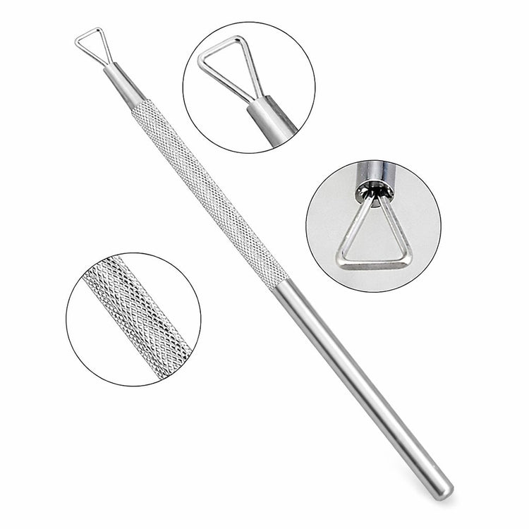Stainless steel nail gel polish remover peeler scraper tool with textured grip and loop ends
