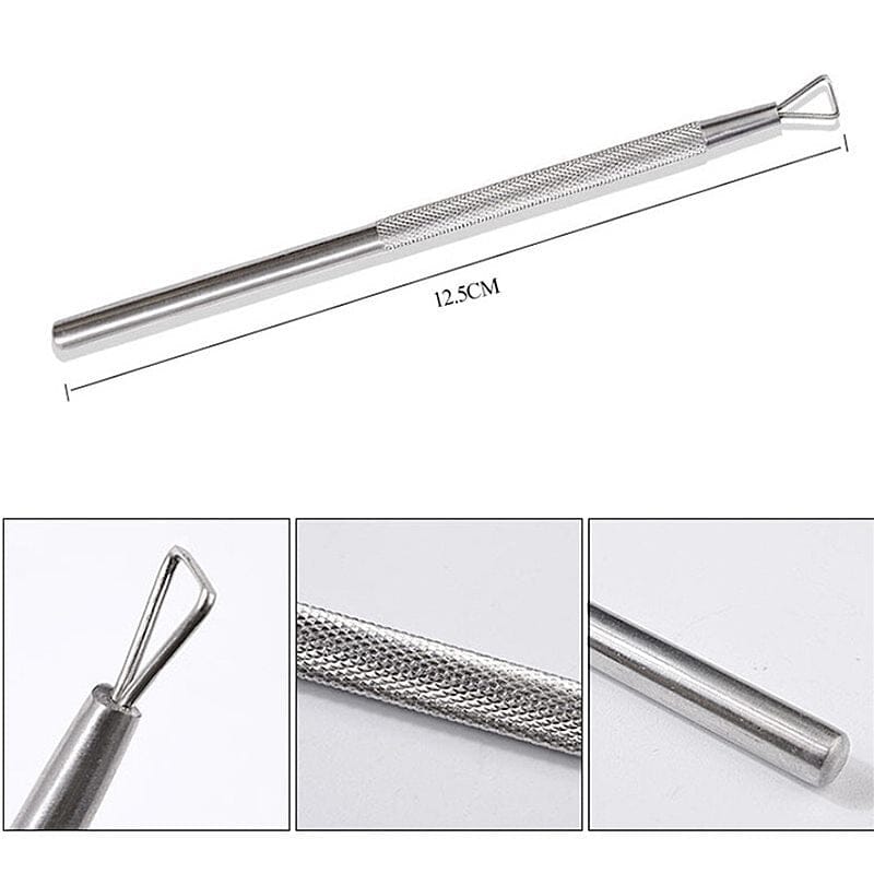 Stainless steel gel polish remover scraper — 12.5 cm with triangular loop tip and textured grip