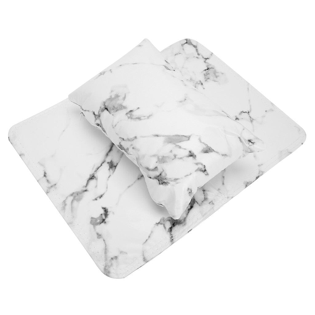 White marble manicure arm rest pillow and table mat set — salon nail accessory by NSI Australia