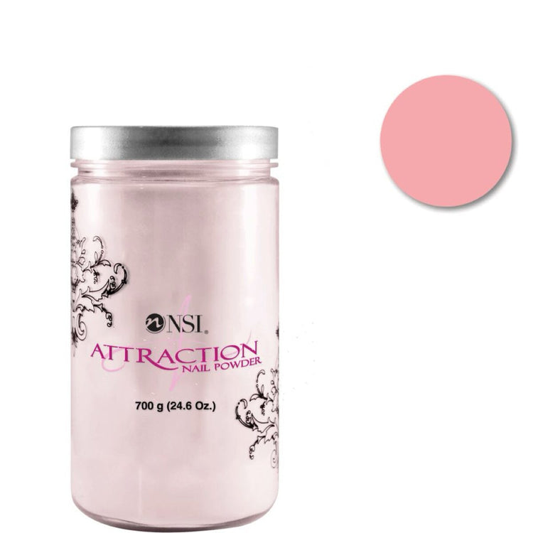 NSI Attraction Coral Pink acrylic nail powder 700g jar with a coral pink colour swatch